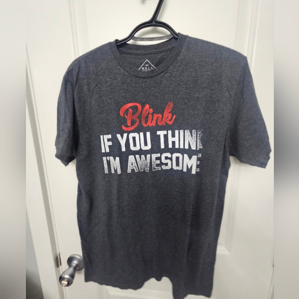Well Worn Mens L Gray Short Sleeve Graphic Tee-Blink if you think I'm awesome